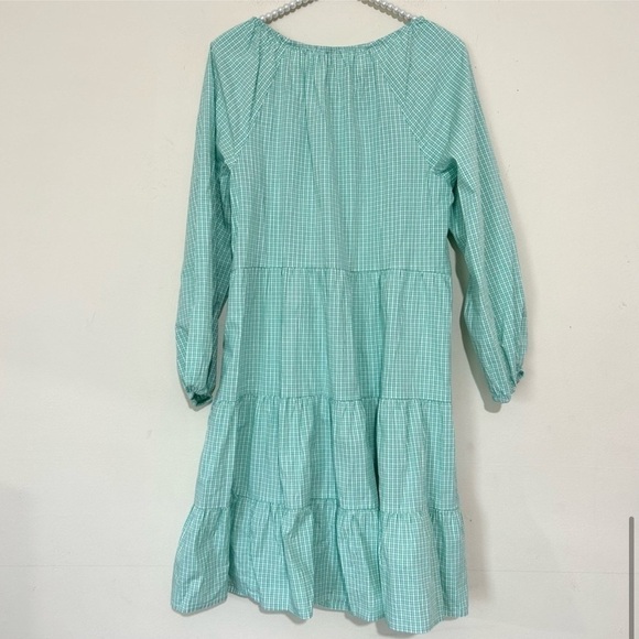 J. Crew Gingham Green Cotton Blend Poplin Raglan Tiered Mini Dress SIZE SMALL - Picture 8 of 8